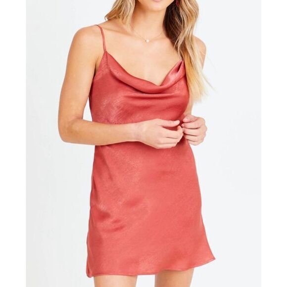 Altar'd State Anniston Cowl Neck Satin Cami Mini Dress Red Salmon XS NWT - Picture 1 of 10